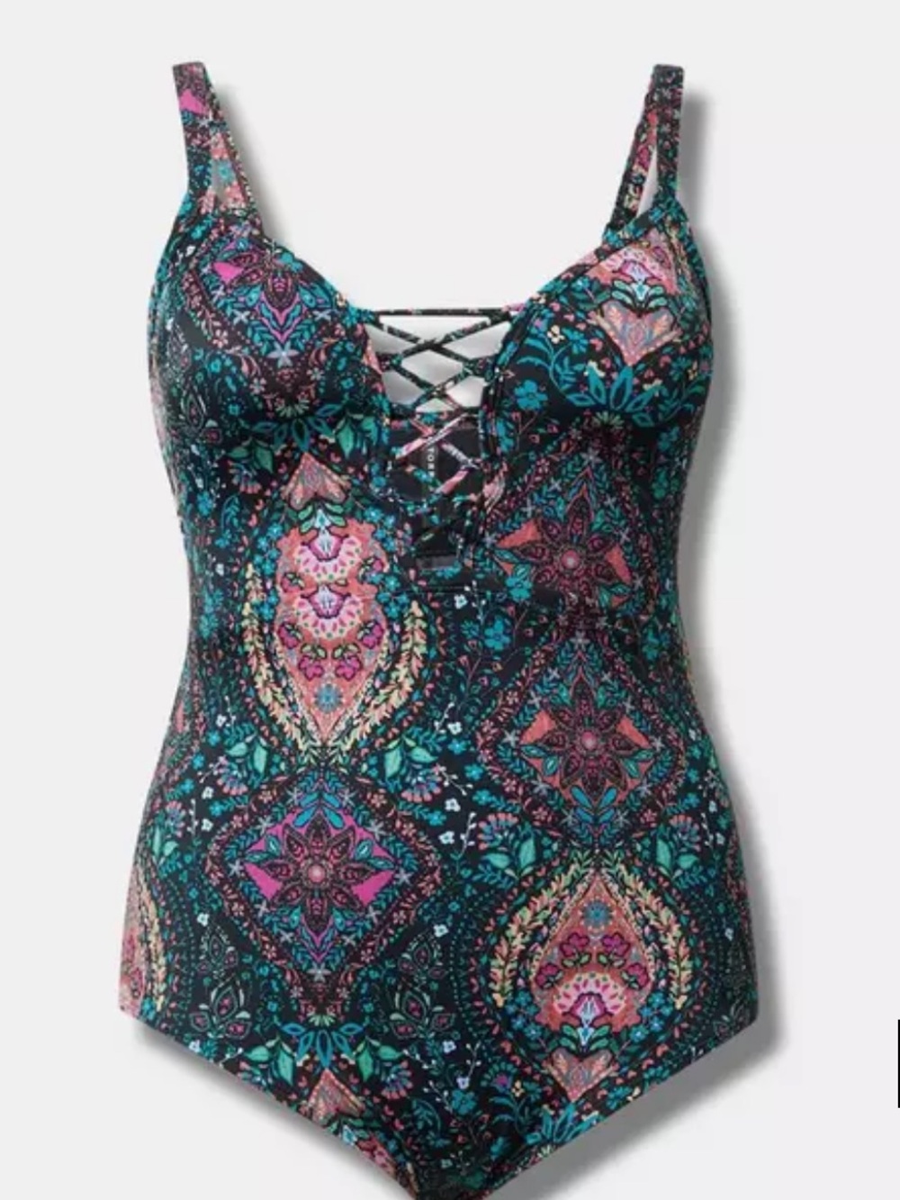 Torrid Wireless Plunge One-Piece Swimsuit with Lace-Up Front Size 2